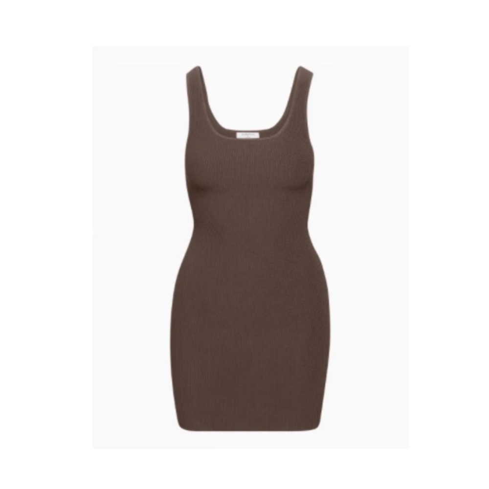 Aritzia Babaton Sculpt Knit Square Neck Mini Dress, 2XL in Rich Mocha Brown
